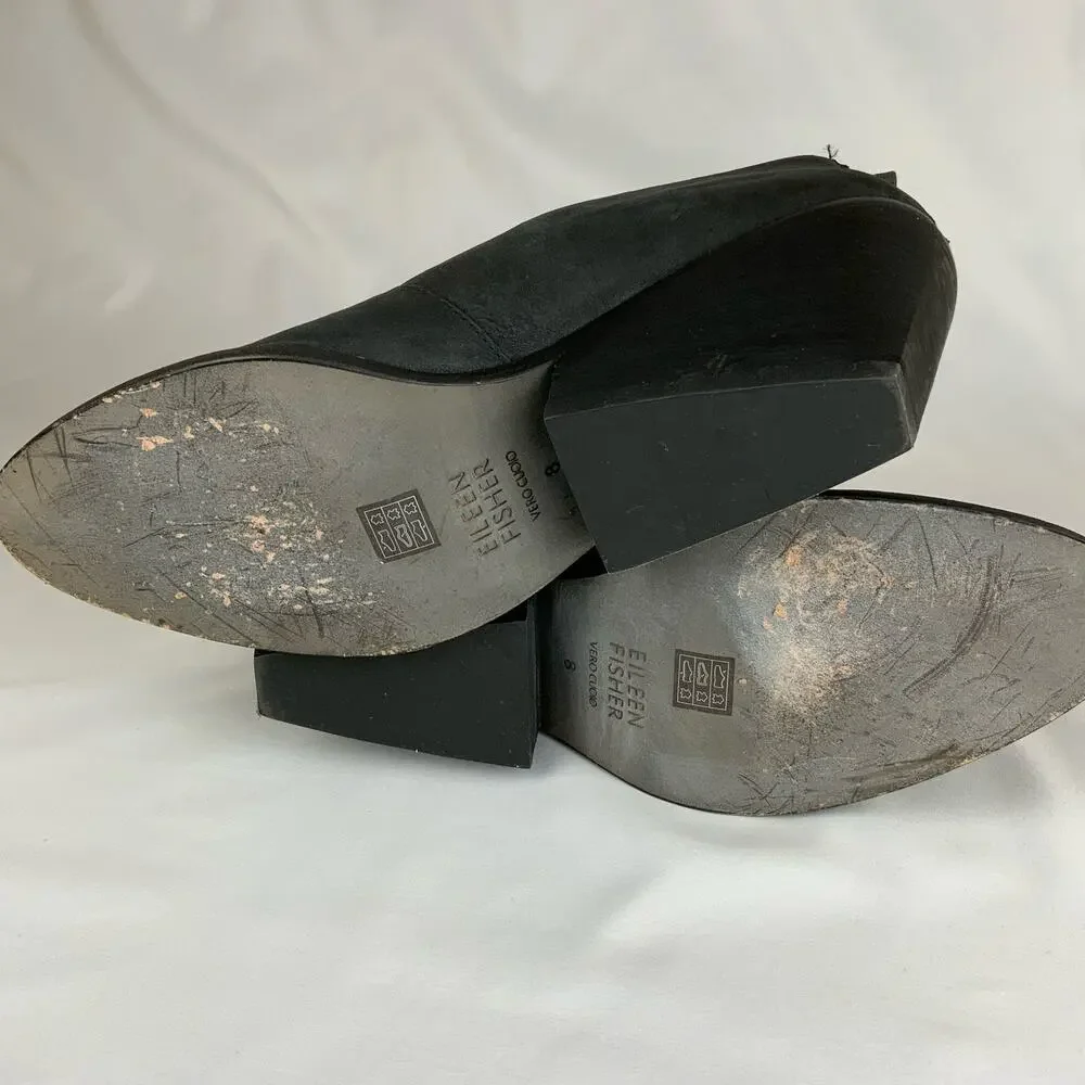 Eileen Fisher Nelson Nubuck Leather Split Shaft Ankle Booties Black Women's  8